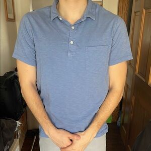Men's J.Crew Garment-Dyed Blue Polo Shirt, size Large, Slub Cotton Yarns